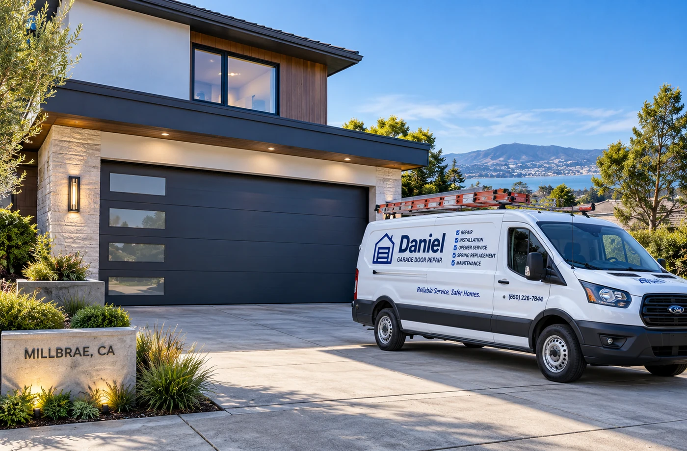 Residential garage door service at a Millbrae home